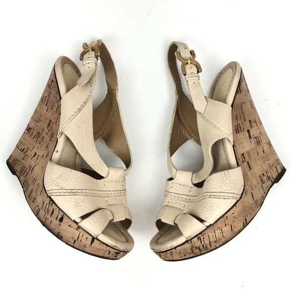 Chloe Leather Nude Cream Cork Renna Boho Platform Wedges